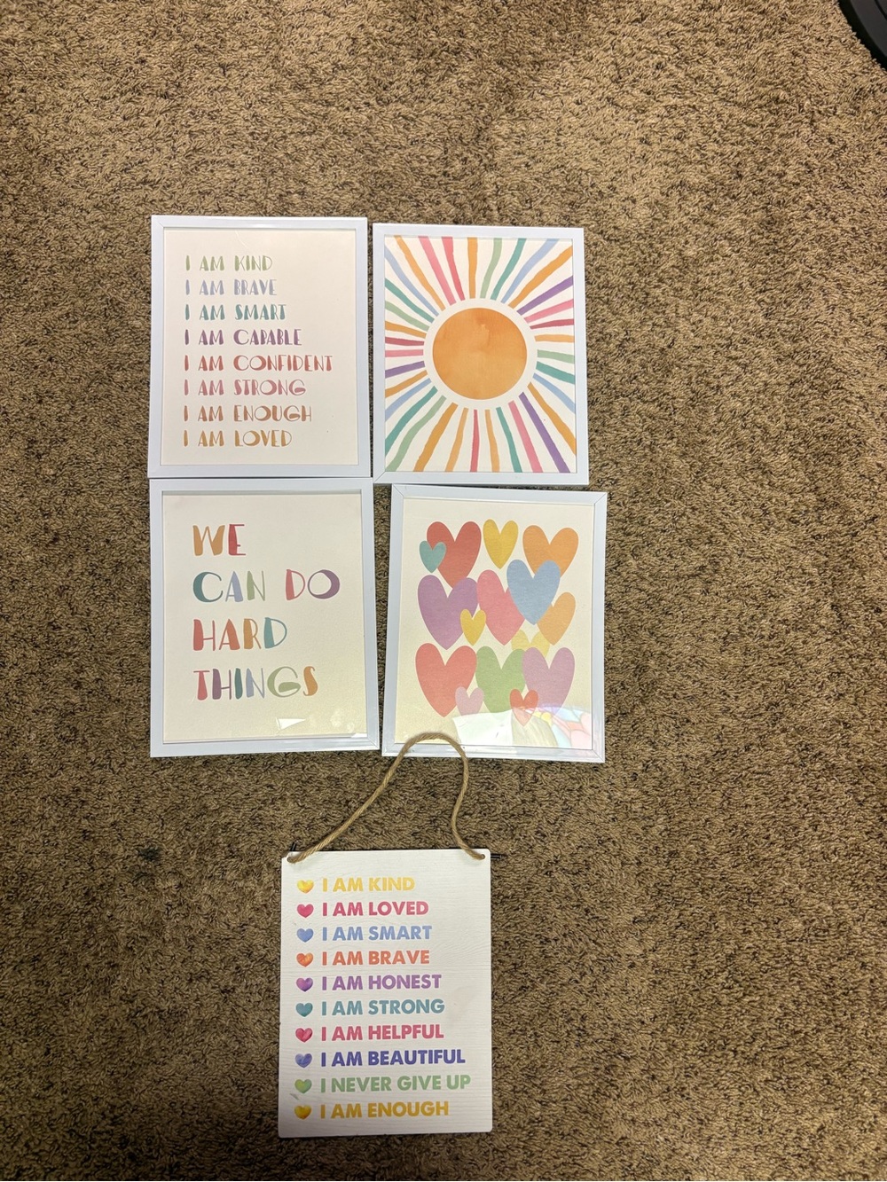 Inspirational Rainbow Heart & Sun Wall Art Set - Pastel Multicolor